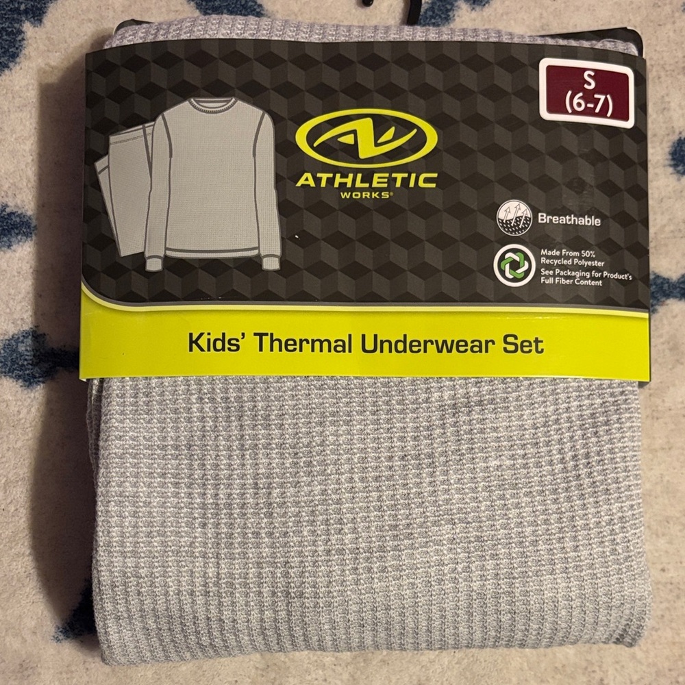Athletic Works Kids' Thermal Underwear Set Pajamas! Size S 6/7 New! Light Gray!